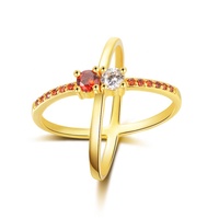 Overcross empilable X Double bague de mariage plaqué or 18 carats incrusté rouge/blanc CZ diamant bague de fiançailles pour femmes bijoux cadeau