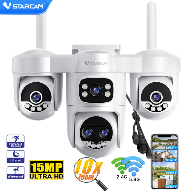 CS623ZF 15MP CMOS WiFi Outdoor Solar Camera 10X Zoom 5-Lens 6-Motor PTZ 360 Panoramic Night Vision Cloud Factory Wholesale