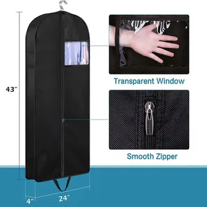 Housse de costume noire personnalisée avec fenêtre transparente, housse de vêtement pliable anti-poussière pour le <span class=keywords><strong>voyage</strong></span> et le rangement - Product Image 3