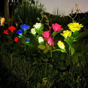 3 teste luci solari Decorative esterne luci <span class=keywords><strong>da</strong></span> <span class=keywords><strong>giardino</strong></span> luce rosa fiore di prato lampada per <span class=keywords><strong>giardino</strong></span> <span class=keywords><strong>giardino</strong></span> cortile arredamento - Product Image 4