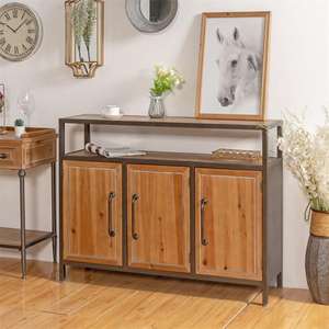 INNOVA HOME Industrial Three Doors <b>Wood</b> Living Room Hallway Console Cabinet Metal Frame Antique Vintage Rustic Home Bar Accent - Product Image 3