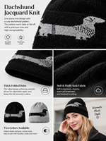 Bonnet en tricot jacquard Teckel, unisexe, motif chien saucisse mignon, bonnet d'hiver à revers pour la marche quotidienne
