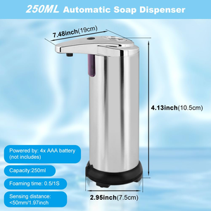 Distributeur de savon liquide sans contact Yaolan, étanche, ABS + acier inoxydable, ensemble rectangulaire quatre pièces pour salle de bain - Product Image 2