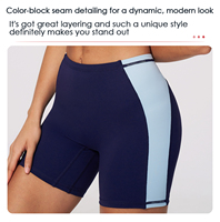 Shorts de yoga athlétiques à compression taille haute pour femme, avec logo personnalisé, couleurs contrastées, quatre aiguilles six fils, effet push-up fessier