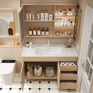 Mueble de Baño Inteligente Independiente con Gabinete en Tono Madera y Lavabo de Cerámica Integrado - Product Image 4