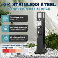 Poteau de parc en acier inoxydable 304 IP66 avec socle combiné eau-électricité, 4 prises de courant, robinet anti-gel et contrôle intelligent Tuya WiFi pour éclairage