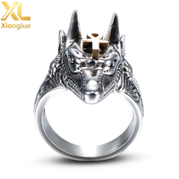 Bague de doigt en acier inoxydable plaqué or 18 carats avec croix Ankh et motif du dieu égyptien Anubis, bijou pour hommes et garçons, cadeau