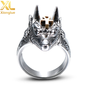Fashion Egyptian God Anubis Gold Ankh Cross Stainless Steel <b>Finger</b> <b>Rings</b> Window Beaker <b>Rings</b> Jewelry for Men Boys - Product Image 2