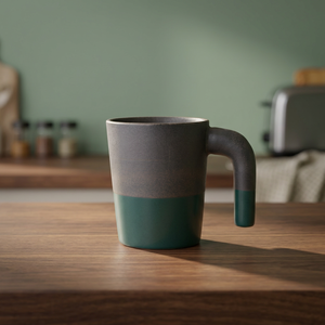 Mug à café en céramique, trois tons brun, gris, bleu, finition mate, design minimaliste, passe au lave-vaisselle et au micro-ondes, pour usage domestique - Product Image 1