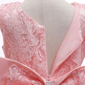 Vestido de Princesa para Bebés y Niñas, Hasta la Rodilla, con Encaje, Bordado, Lazo Grande, para Fiestas de Cumpleaños y Eventos de Verano - Product Image 6