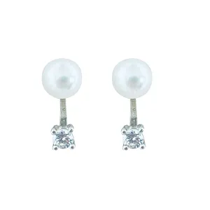 Most popular custom size 925 Silver Earrings with Fresh Water Pearls Zirconia Jewelry