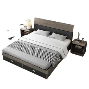 最新的现代卧室家具特大平台豪华床，带储物超大木床