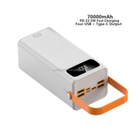 Batterie externe grande capacité 70000 mAh, charge rapide 22,5 W avec affichage LED, poignée torche, plusieurs ports de charge, chargeur portable