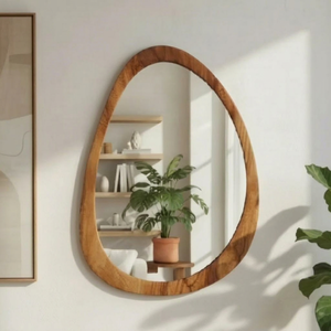 Irregular Wooden Wall Mirror Minimalist Design Decorative <b>Framed</b> Mirror for Home Interior - Product Image 1