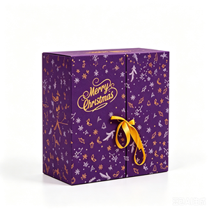 Custom Luxury Purple Gold Foil <b>Christmas</b> Gift <b>Box</b> Rigid Cardboard Satin Ribbon OEM Holiday Packaging Wholesale Factory Supplier - Product Image 1