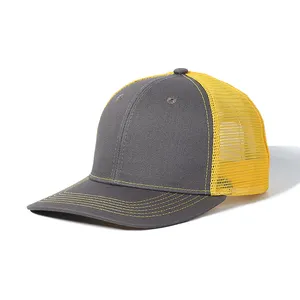 Sombreros de camionero sólidos de 6 paneles de perfil alto Gorra de algodón de camionero deportivo para hombre Gorra de camionero de malla con logotipo bordado personalizado