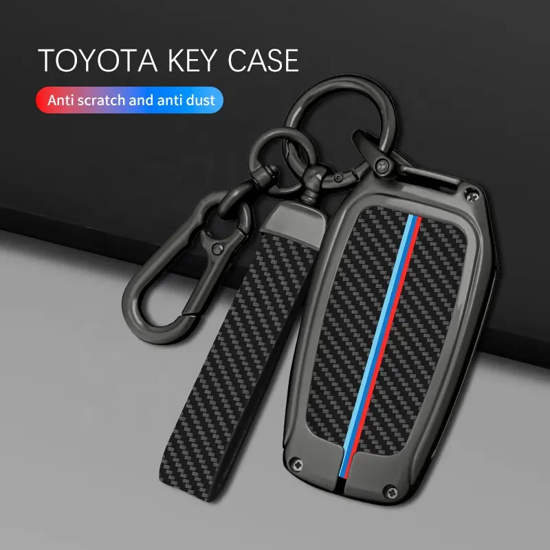 حافظة مفاتيح سيارة من ألياف الكربون غطاء مفتاح سيارة عن بعد معدني من سبائك الزنك مناسب لتويوتا بريوس كامري كورولا كورولا كر RAV4 برادو