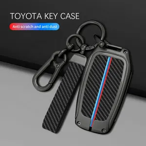 Funda de fibra de carbono para llave de coche, funda de mando a distancia de coche de aleación de Zinc y Metal, apta para Toyota Prius, Camry, Corolla, CHR, RAV4, Prado