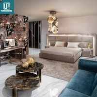 Ensemble de meubles de chambre à coucher de luxe italien design 2022, lit king size avec éclairage LED fantaisie, cadre de lit en marbre, lits modernes avec éclairage LED