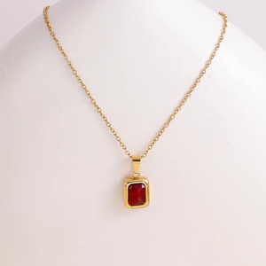 Collier élégant en acier inoxydable 304 de luxe, forme géométrique rectangulaire, vert émeraude, chaîne de clavicule, plaqué or 18 carats, bijoux pour femmes - Product Image 2