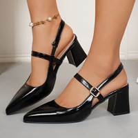 Modische Mary Jane Slingback Pumps für Damen Spitze Blockabsatz Schuhe aus Lackleder Büro- und Abendschuhe Sexy Damen Party High Heels