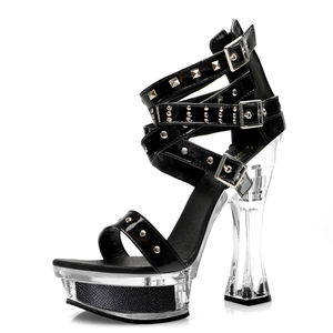 Sandales de danseuse exotique unisexe grande taille pour femme, style romain, <span class=keywords><strong>à</strong></span> brides <span class=keywords><strong>spaghetti</strong></span>, transparentes, imperméables, <span class=keywords><strong>à</strong></span> plateforme - Product Image 1