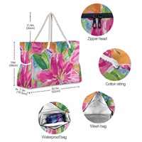 Tas Pantai Ukuran Besar Personalisasi Warna Natural dengan Tali Pegangan dari Tali, Logo Custom, untuk Berenang & Liburan Musim Semi