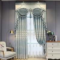 Cortinas con ojales de chenilla bordada floral estilo europeo, modernas para sala de estar y dormitorio, con opacidad total y gaze de suelo a techo