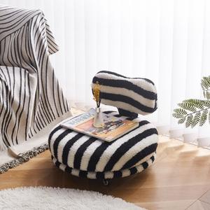 Tabouret pivotant style tatami, pouf de salon, chaise à rayures noires et blanches, pouf enfant pour la maison - Product Image 1
