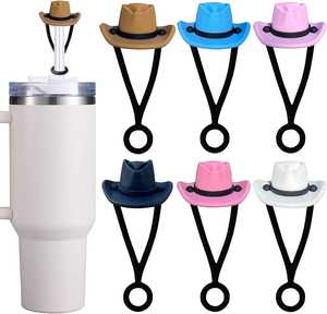 Sombrero de vaquero de silicona de 10mm, tapa de pajita reutilizable para beber, cubiertas para polvo, accesorios para Barra de vaso de 40oz, tapa de botella de embalaje a granel - Product Image 1