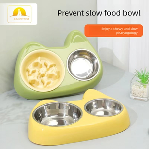 Mangkuk pemberi makan lambat Stainless Steel 2-in-1, desain Oval Modern dengan gaya cinta bahan plastik - Product Image 2