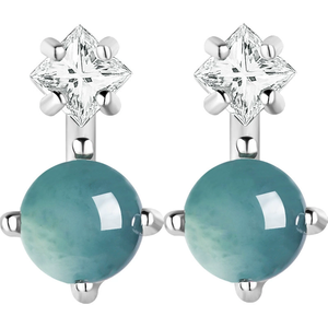 Natural genuine A-grade jade blue water pearl ear <b>stud</b> earrings, ice-grade jade, S925 <b>silver</b> inlay, women's style earrings - Product Image 2
