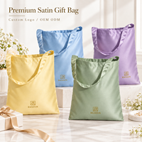 Sac fourre-tout en satin rouge personnalisé avec logo OEM ODM et logo en feuille d'or pour l'emballage cadeau et le shopping