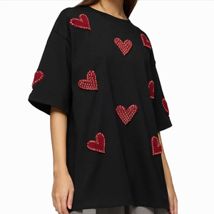 Camisetas de Verano de Alta Calidad Personalizadas con Bordado de Corazón en 3D, Manga Corta, Corte Holgado y Tejido Grueso para Mujer - Product Image 1