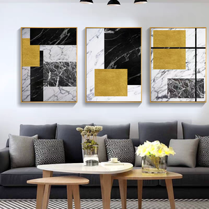 Sofà moderno di lusso astratto geometrico decorazione per la casa <span class=keywords><strong>Poster</strong></span> in lamina d'oro decorazione da parete soggiorno trittico di cristallo di porcellana - Product Image 4