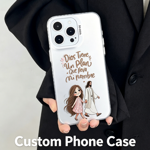 Spanish Christian Quote Religious Illustration Print Phone Case for iPhone 16/15/14/13/12 Pro Max, Shockproof Protective Cover