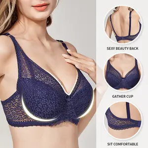 Lingerie Adjustment Thin Big boobs Small Europe and America gather women plus size lace underwire bra cover