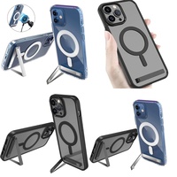 Casing Magnetik Tipis Transparan dengan Penyangga untuk iPhone 11 12 13 14 15 16 Pro Max 17 Air Plus, Aksesoris Elektronik yang Tahan Lama