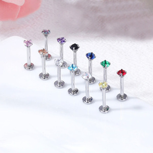 Anneau de lèvre Getta 16G en zircon, motif cœur, vintage, filetage interne, labret plaqué argent, bijoux de piercing corporel, titane ASTM F136 - Product Image 2