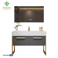 Meuble-lavabo mural double vasque moderne en bois massif 2025 OEM avec égouttoir en cuivre pour salle de bain, entrepôt, maison, bar - Rock
