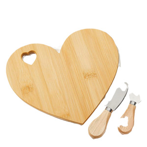 Bamboo Heart Shaped Cutting Board With Knife And Fork <b>Set</b> For Dessert Serving Home Use Durable Wood Cheese Plate - Product Image 3