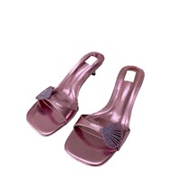 Escarpins Femme «QuiteS» Violet à Bout Carré, Sandales d'Été de Soirée, Talons Moyens à Fleur Diamant, Chaussures de Bureau Ouvertes, Vente Chaude