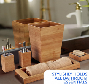 モダンナチュラル100%天然素材バスルーム洗面台セット5点竹製バスルームアクセサリーデコレーションセット - Product Image 2