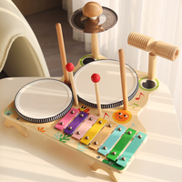 Children's Wooden Orff Music Percussion Instruments 10-Piece Drum Set with Gong Hands Clapping Educational Toy for 2-13 Years