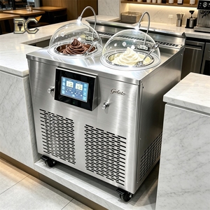 Machine à glaces verticale à double cylindre, congélateur commercial automatique à glaces dures italiennes pour gelateria - Product Image 1