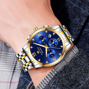 Montre de luxe pour homme avec accent doré, cadran bleu, bracelet en acier inoxydable, montre-bracelet pour messieurs - Product Image 6