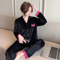 Haute qualité pyjamas pantalons jolie femme chemise de nuit noir hiver pyjama chemise de nuit velours ensembles nighty homewear femmes vêtements de nuit