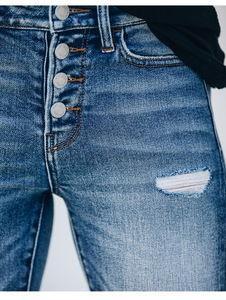 Jeans en Denim <span class=keywords><strong>Skinny</strong></span> pour femmes, vêtements décontractés européens de <span class=keywords><strong>haute</strong></span> qualité, à la mode, <span class=keywords><strong>taille</strong></span> basse, extensible, déchiré, 3 couleurs - Product Image 6