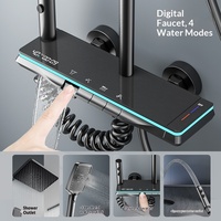 Ensemble de douche mural intelligent de luxe avec affichage numérique LED, finition brossée, gris anthracite, fonction pluie, thermostatique et touches piano, pour la vente en gros
