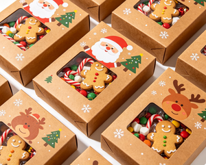 Lot <span class=keywords><strong>de</strong></span> 12 boîtes à biscuits <span class=keywords><strong>de</strong></span> Noël écologiques avec fenêtre et couvercles en papier kraft brun pour offrir en <span class=keywords><strong>cadeau</strong></span> - Product Image 2